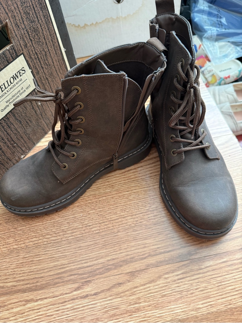 Women’s Brown Lace-Up Combat Boots Wide Width 8.5